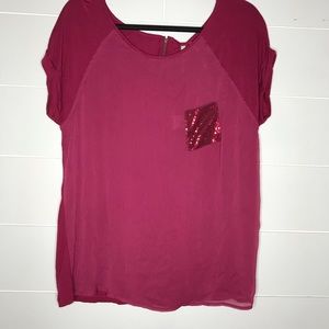 NWT Kische Short Sleeve Pink Top Bling Pocket